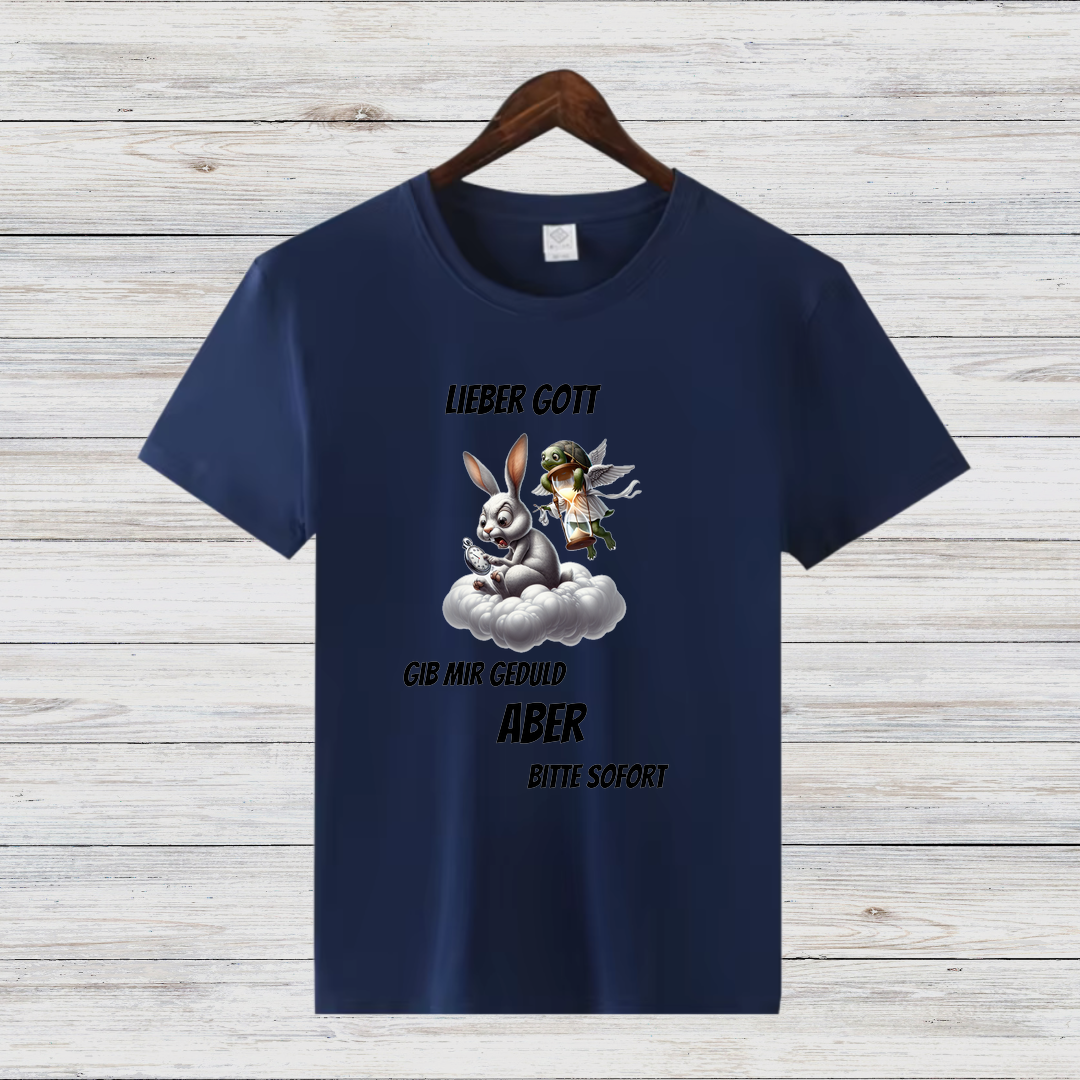 Lieber Gott Geduld Shirt | Lustiges Motiv T-Shirt | Humorvolles Design für den Winter | Statement Shirt für Frauen