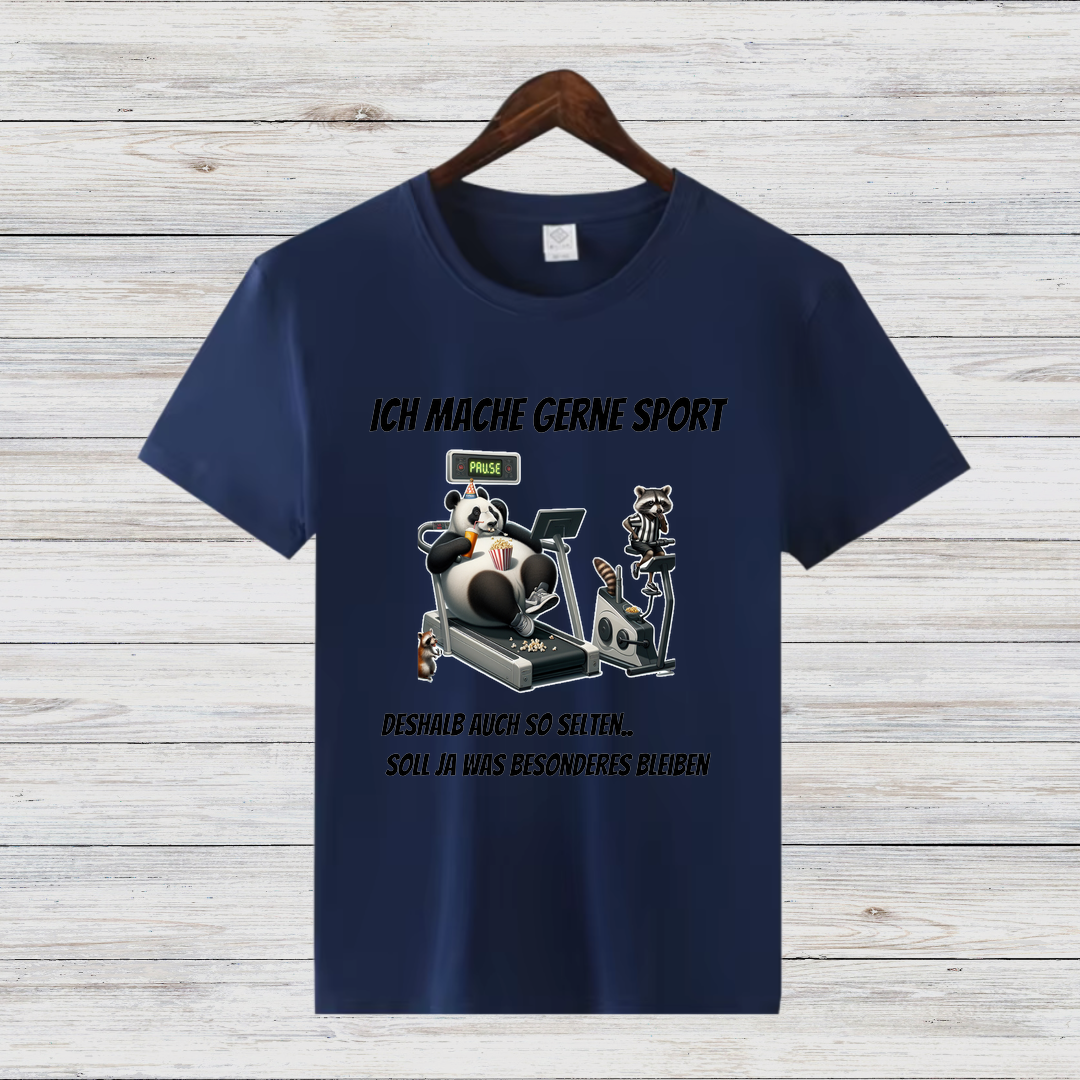 Ich mache gerne Sport | Lustiges Panda Shirt | Humorvolles Motiv für Sportmuffel | Statement-Shirt für Damen