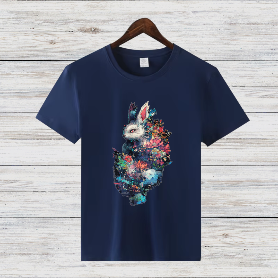 Magischer Winterhase | Künstlerisches T-Shirt | Mystisches Tierdesign | Baumwollshirt für kalte Tage