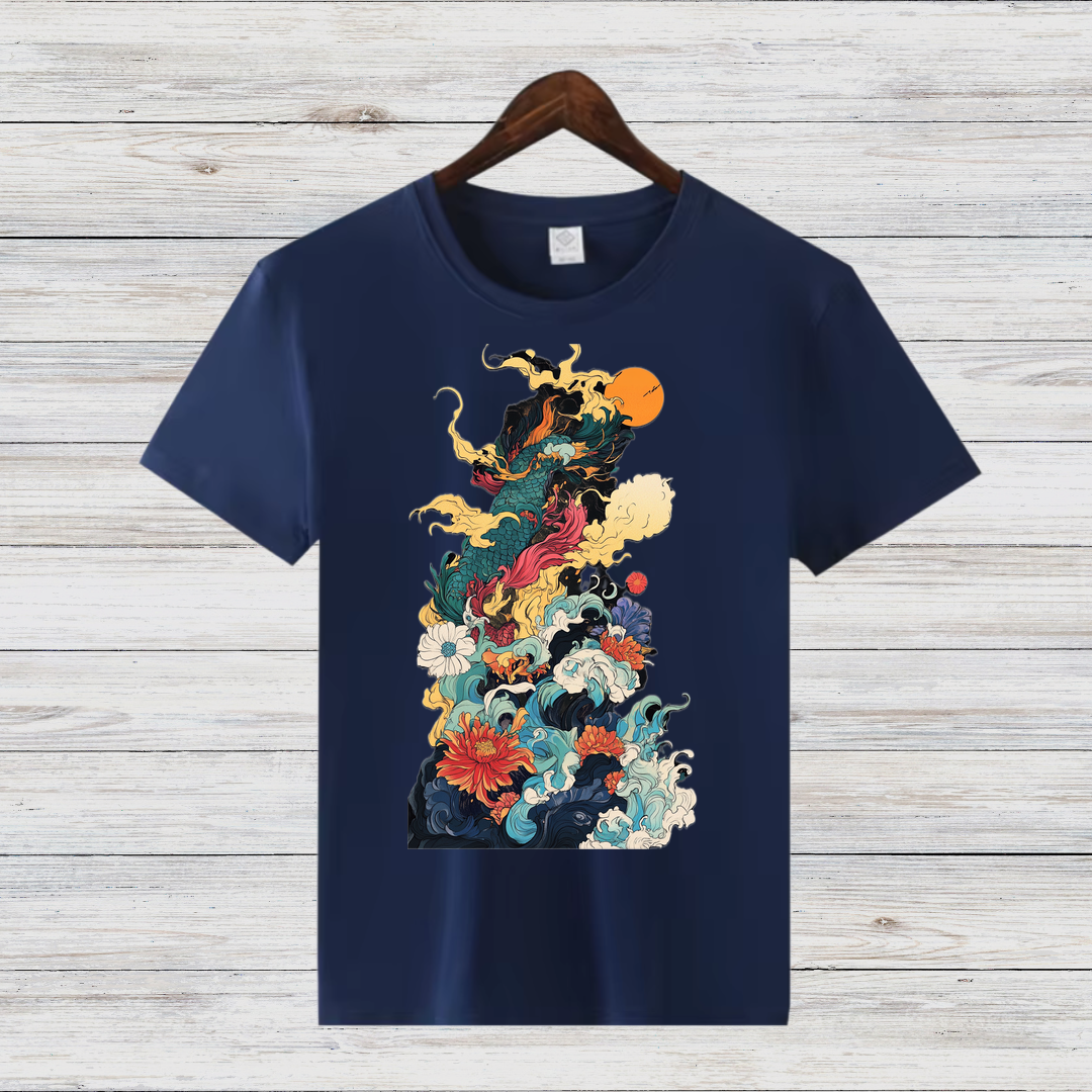 Mystisches Kunst-Shirt | Japanisches Wellen-Design | Stilvolles Winter T-Shirt | Fashion-Statement für Kreative