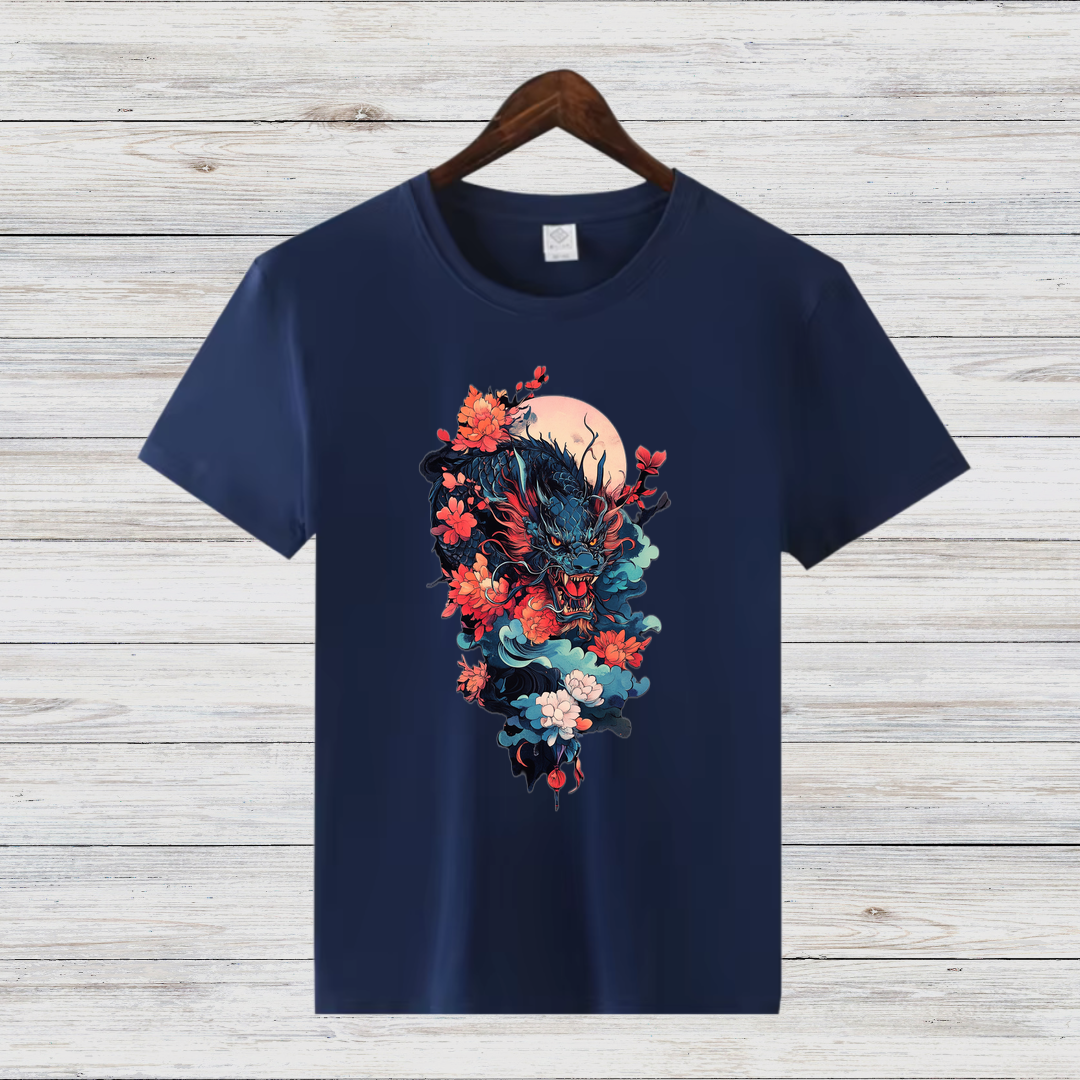 Mystischer Drache | Japanisches Kunst T-Shirt | Asiatisches Drachenmotiv | Stilvolles Baumwollshirt für den Winter