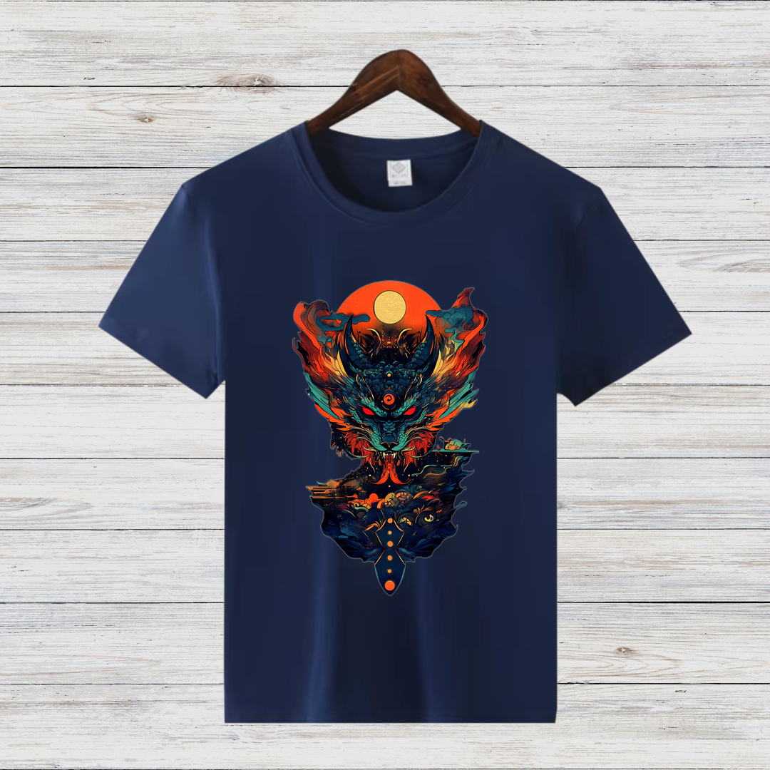 Mystisches Feuerwesen | Fantasy Kunst T-Shirt | Magisches Design für Wintertage | Stilvolles Baumwollshirt für Fantasy-Fans