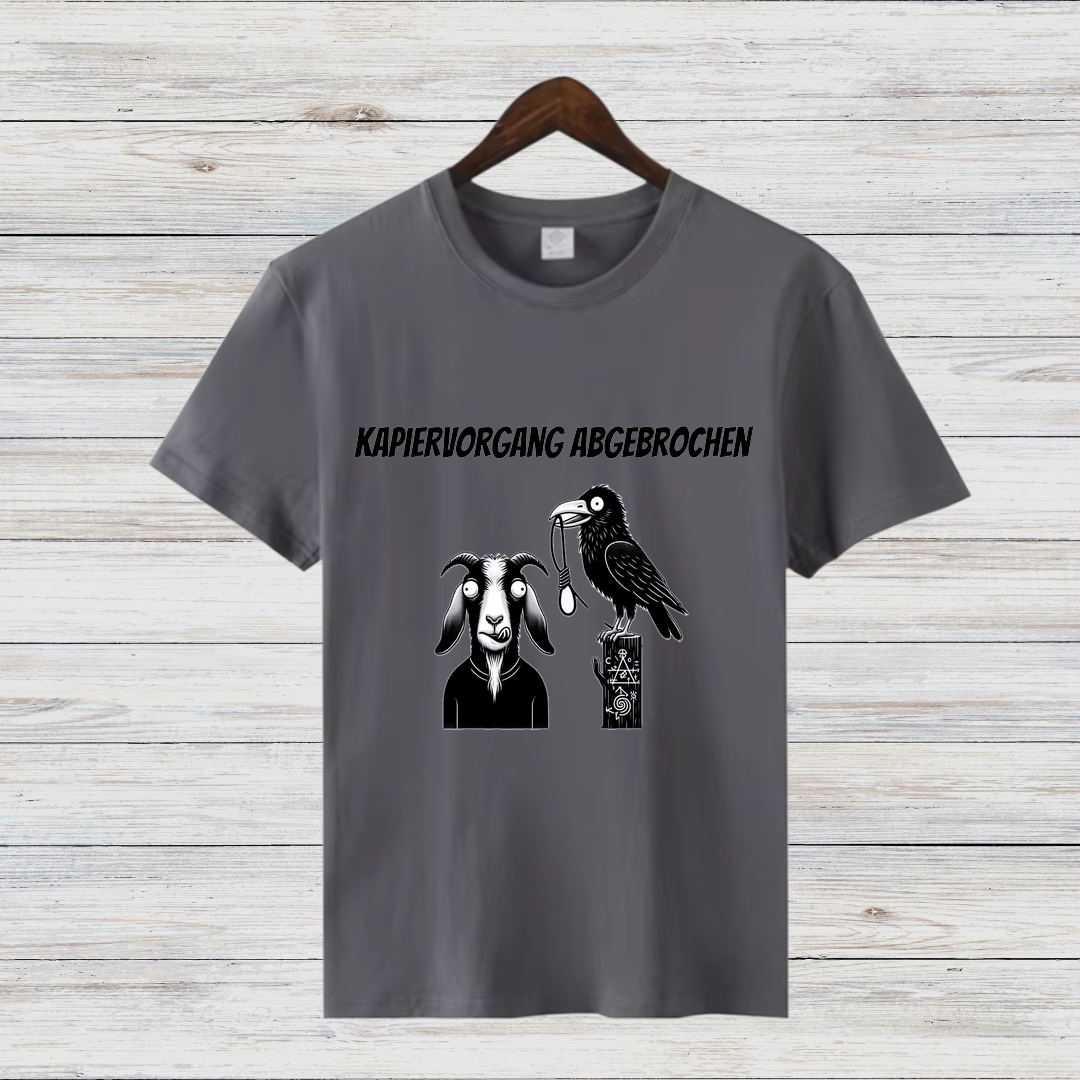Kapier-Vorgang Abgebrochen | Lustiges Statement-Shirt | Kreatives Design mit Ziege & Rabe | Humorvolles Shirt für kalte Wintertage