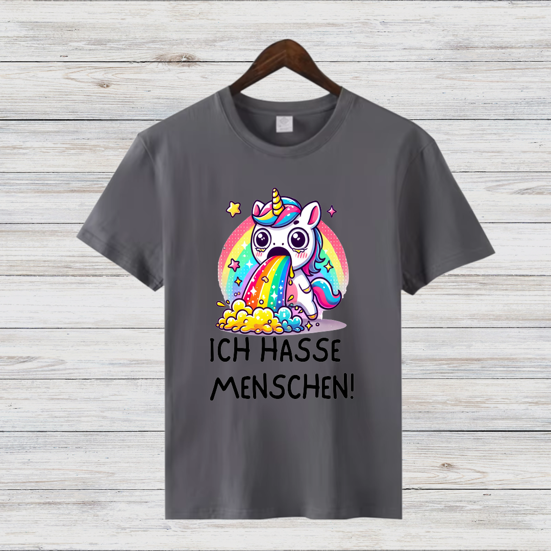 Lustiges Einhorn Shirt | Sarkastisches Anti-Menschen Design | Regenbogen-Kotzendes Einhorn | Statement Shirt für Individualisten