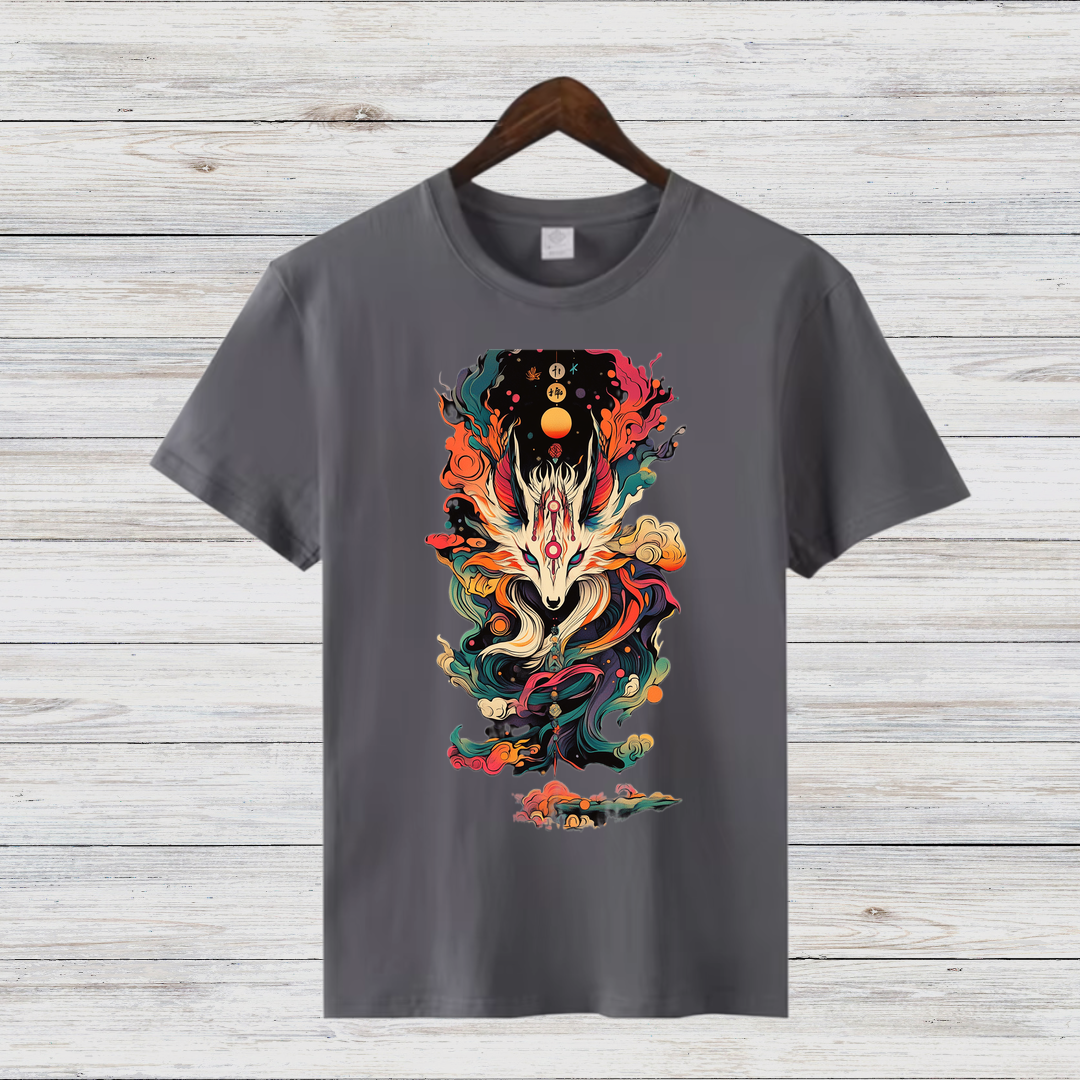 Mystischer Feuerwolf | Fantasie T-Shirt | Spirituelles Kunstdesign | Stilvolles Statement-Shirt für den Winter