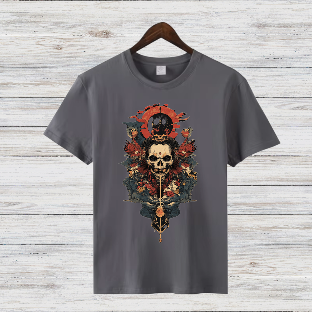 Samurai Totenkopf Shirt | Mystisches Krieger-Design | Cooles Gothic T-Shirt | Statement Shirt für Fans von japanischer Kunst