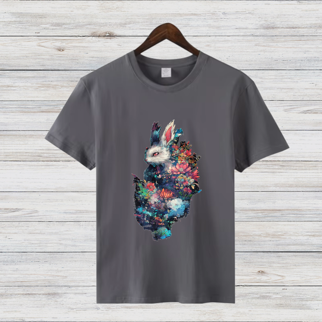 Magischer Winterhase | Künstlerisches T-Shirt | Mystisches Tierdesign | Baumwollshirt für kalte Tage