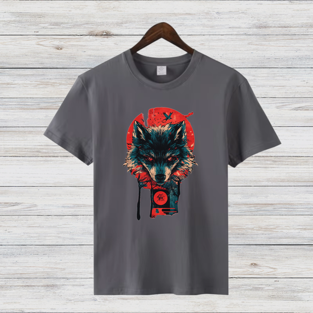 Mystischer Wolf | Japanisches Kunst T-Shirt | Stilvolles Wintershirt | Spirituelles Geschenk für Wolfsliebhaber