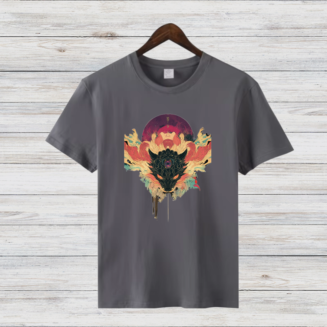 Mystischer Wolf | Künstlerisches T-Shirt | Spirituelles Design | Stilvolles Baumwollshirt für Wintertage