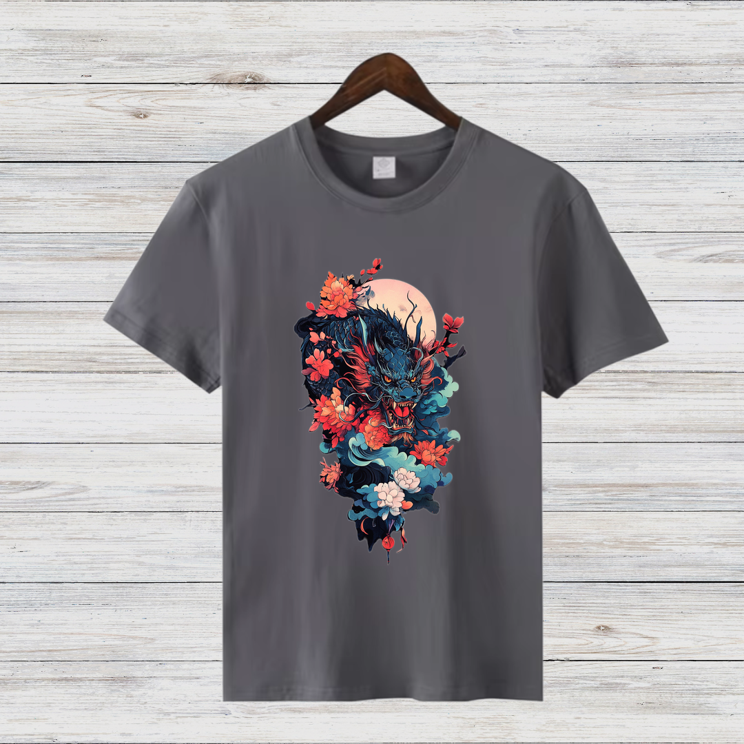 Mystischer Drache | Japanisches Kunst T-Shirt | Asiatisches Drachenmotiv | Stilvolles Baumwollshirt für den Winter