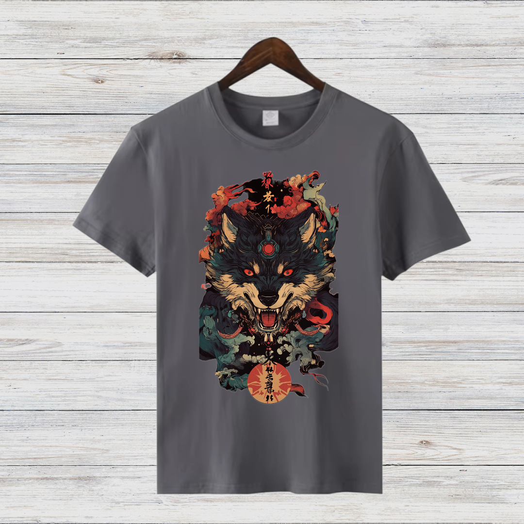 Mystischer Wolf | Japanisches Kunst T-Shirt | Winter Streetwear | Cooles Anime Design für Männer