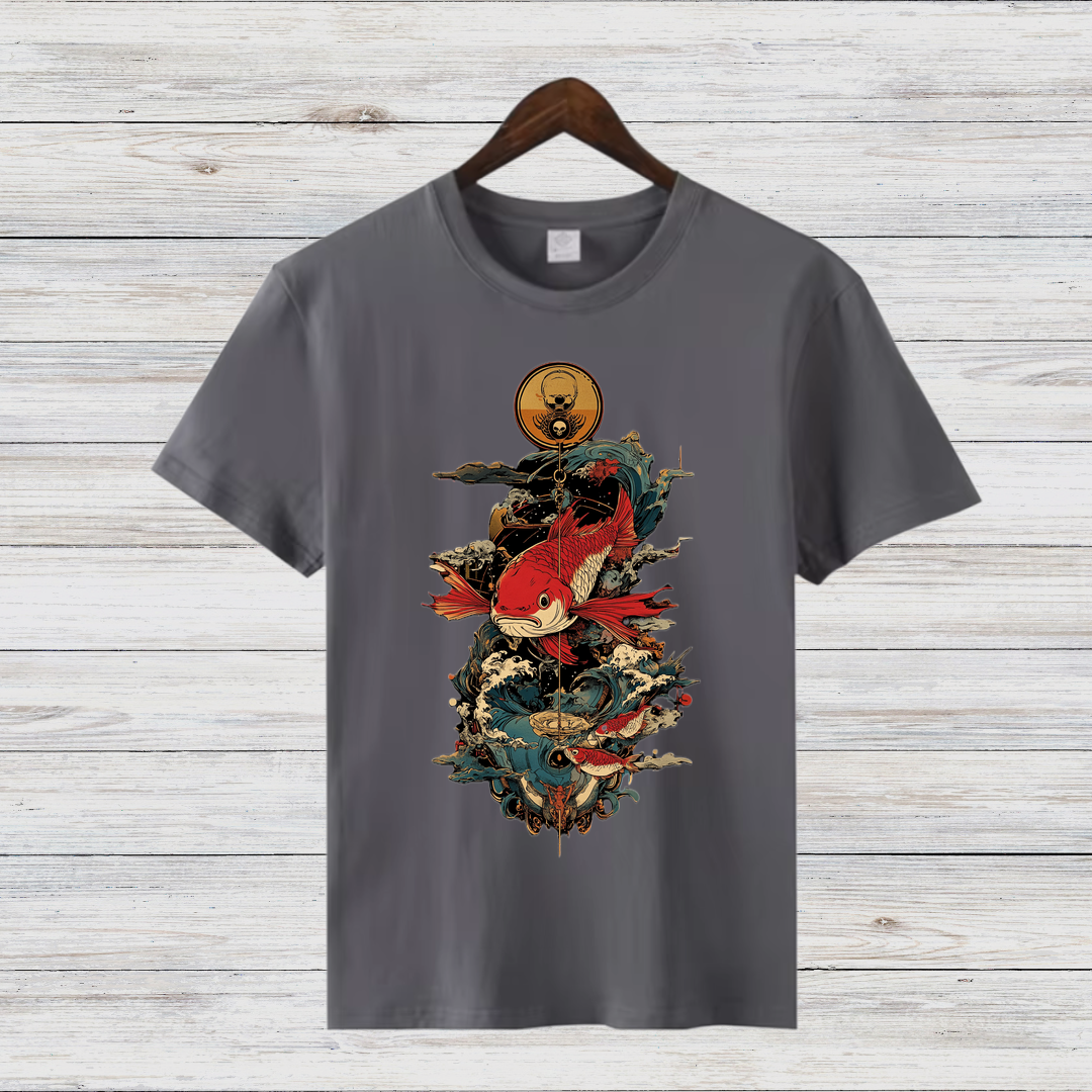 Mystischer Koi | Japanisches Kunst T-Shirt | Elegantes Winter-Shirt | Asiatisches Design für Stilbewusste