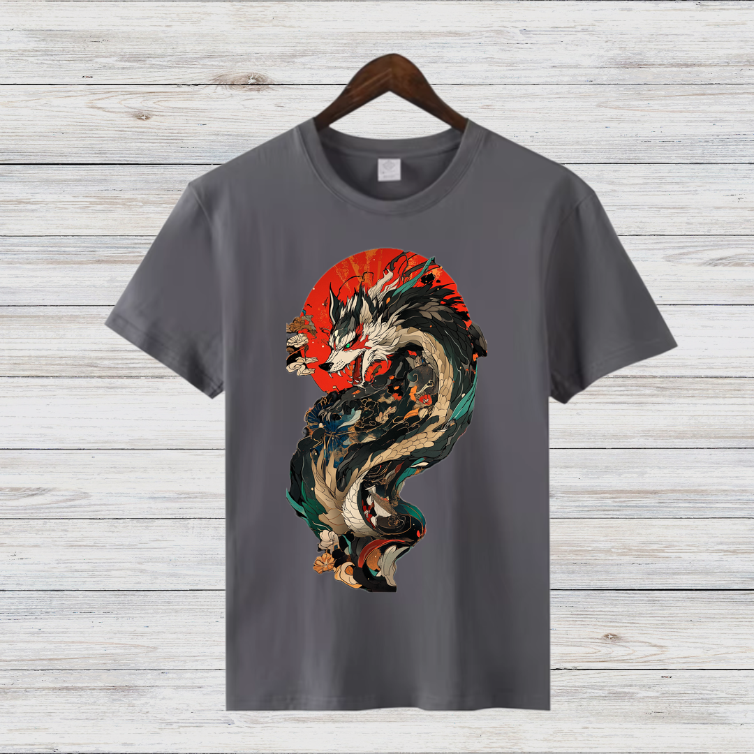 Mystischer Wolf | Fantasy T-Shirt | Japanisches Kunstdesign | Edles Statement Shirt für Wintertage