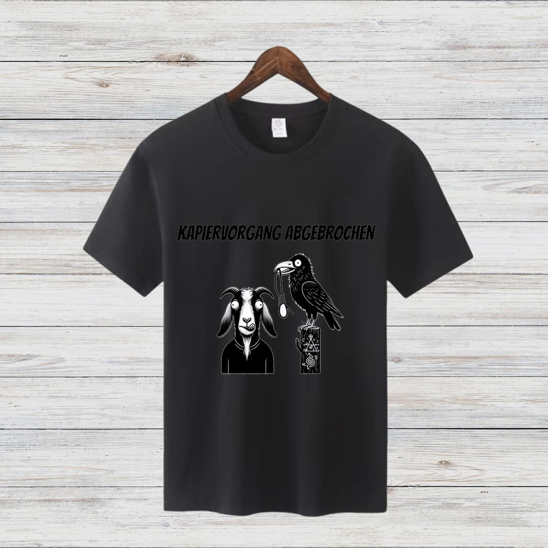 Kapier-Vorgang Abgebrochen | Lustiges Statement-Shirt | Kreatives Design mit Ziege & Rabe | Humorvolles Shirt für kalte Wintertage