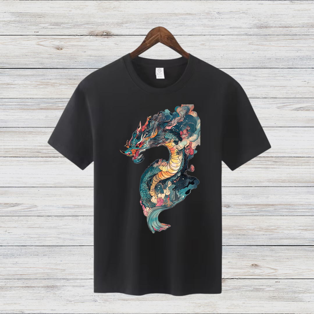 Mystischer Drache | Asiatisches Drachen T-Shirt | Fantasy Shirt für Wintertage | Baumwollshirt mit Drachenmotiv