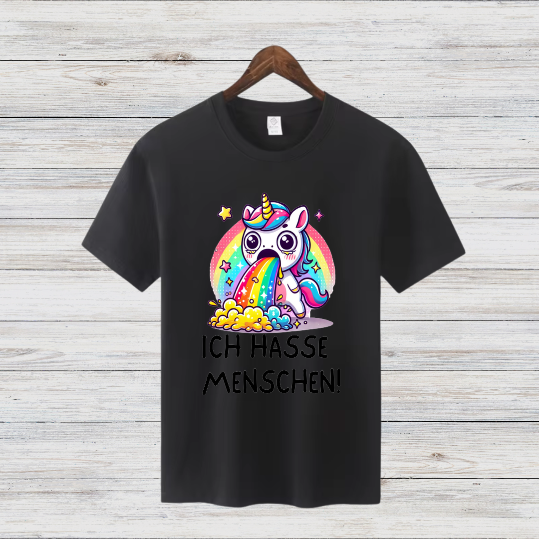 Lustiges Einhorn Shirt | Sarkastisches Anti-Menschen Design | Regenbogen-Kotzendes Einhorn | Statement Shirt für Individualisten