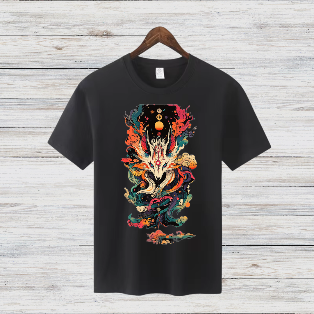 Mystischer Feuerwolf | Fantasie T-Shirt | Spirituelles Kunstdesign | Stilvolles Statement-Shirt für den Winter
