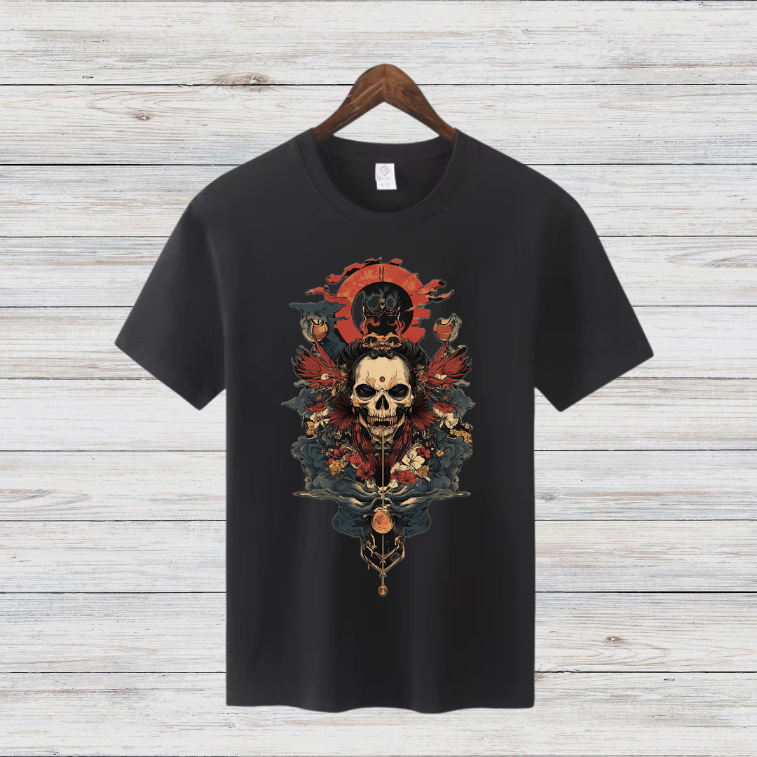 Samurai Totenkopf Shirt | Mystisches Krieger-Design | Cooles Gothic T-Shirt | Statement Shirt für Fans von japanischer Kunst