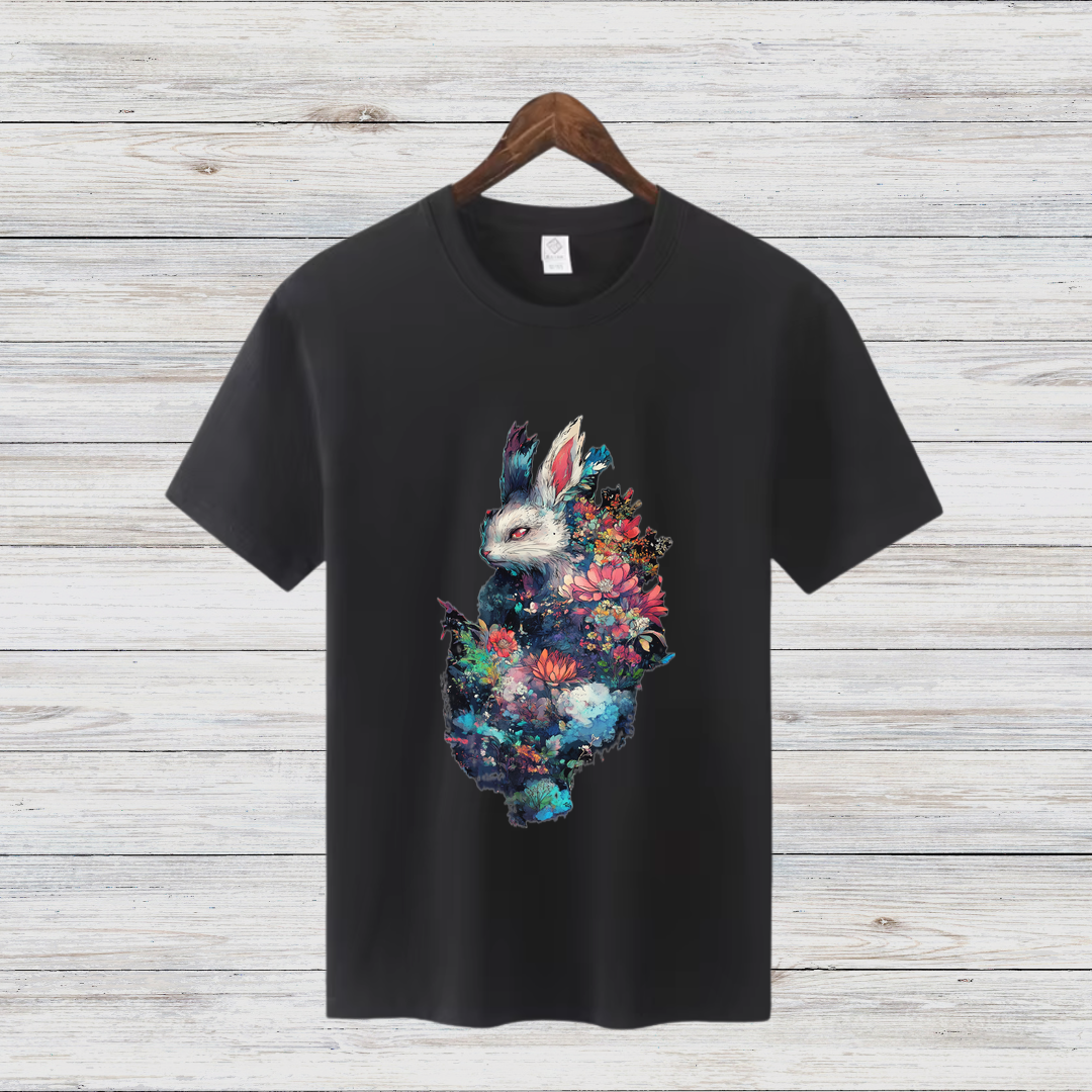 Magischer Winterhase | Künstlerisches T-Shirt | Mystisches Tierdesign | Baumwollshirt für kalte Tage