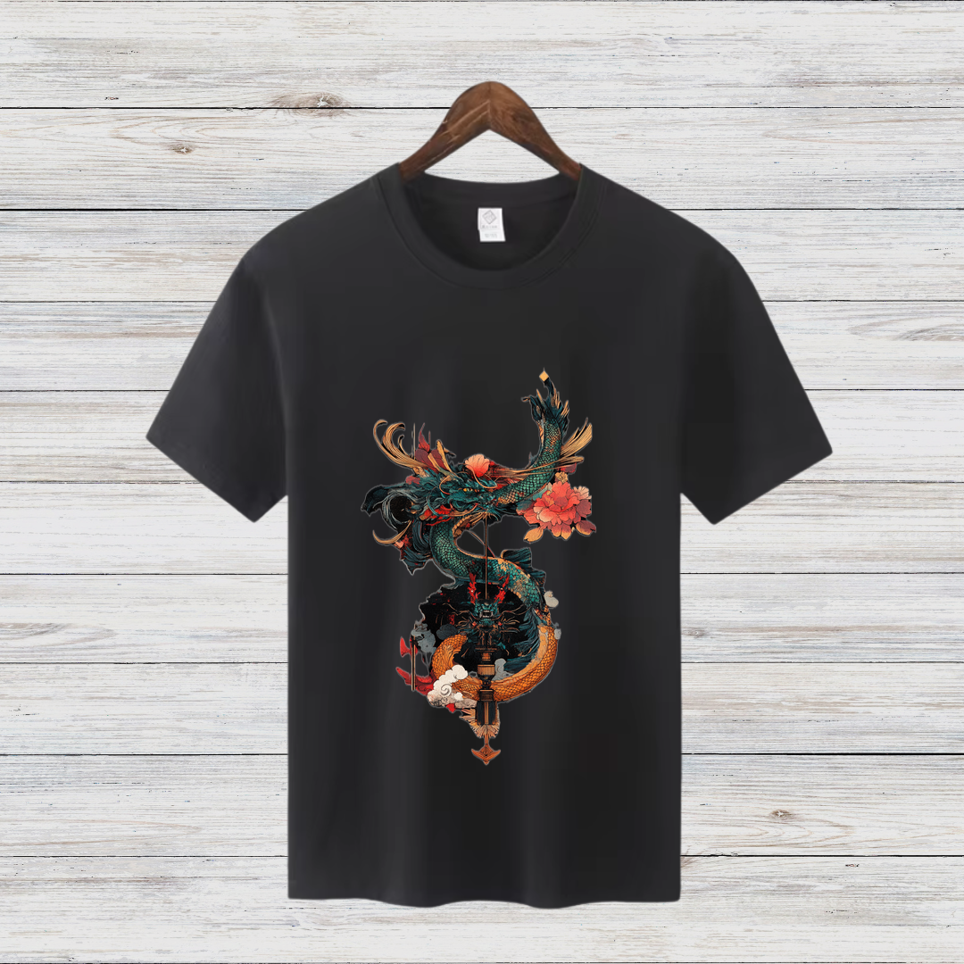 Mystischer Drache | Asiatisches Kunst T-Shirt | Japanischer Stil | Elegantes Baumwollshirt für die kalte Jahreszeit