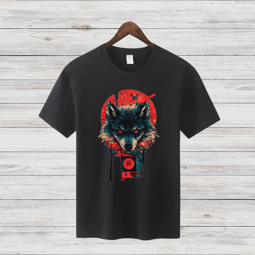 Mystischer Wolf | Japanisches Kunst T-Shirt | Stilvolles Wintershirt | Spirituelles Geschenk für Wolfsliebhaber