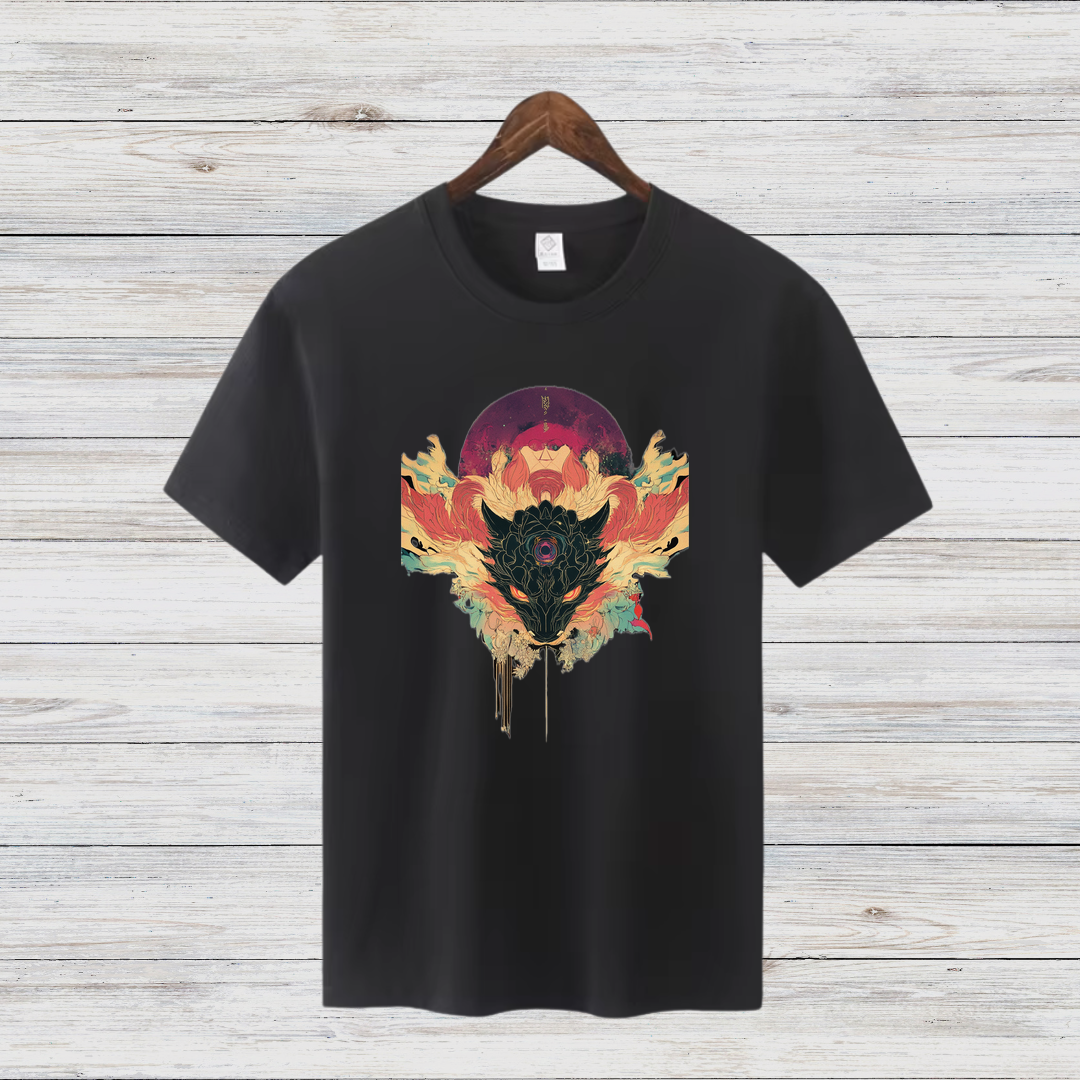 Mystischer Wolf | Künstlerisches T-Shirt | Spirituelles Design | Stilvolles Baumwollshirt für Wintertage