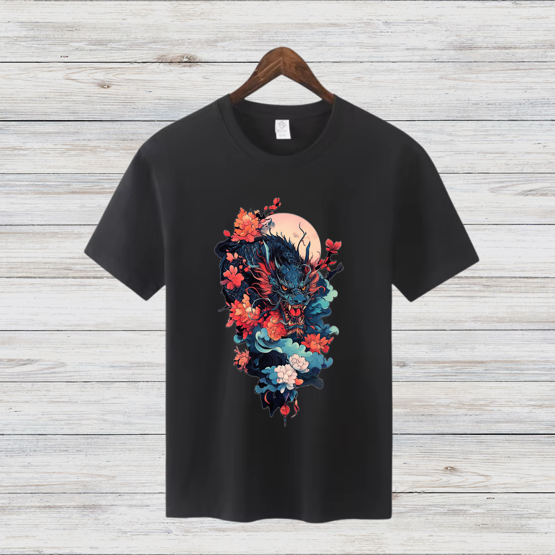 Mystischer Drache | Japanisches Kunst T-Shirt | Asiatisches Drachenmotiv | Stilvolles Baumwollshirt für den Winter
