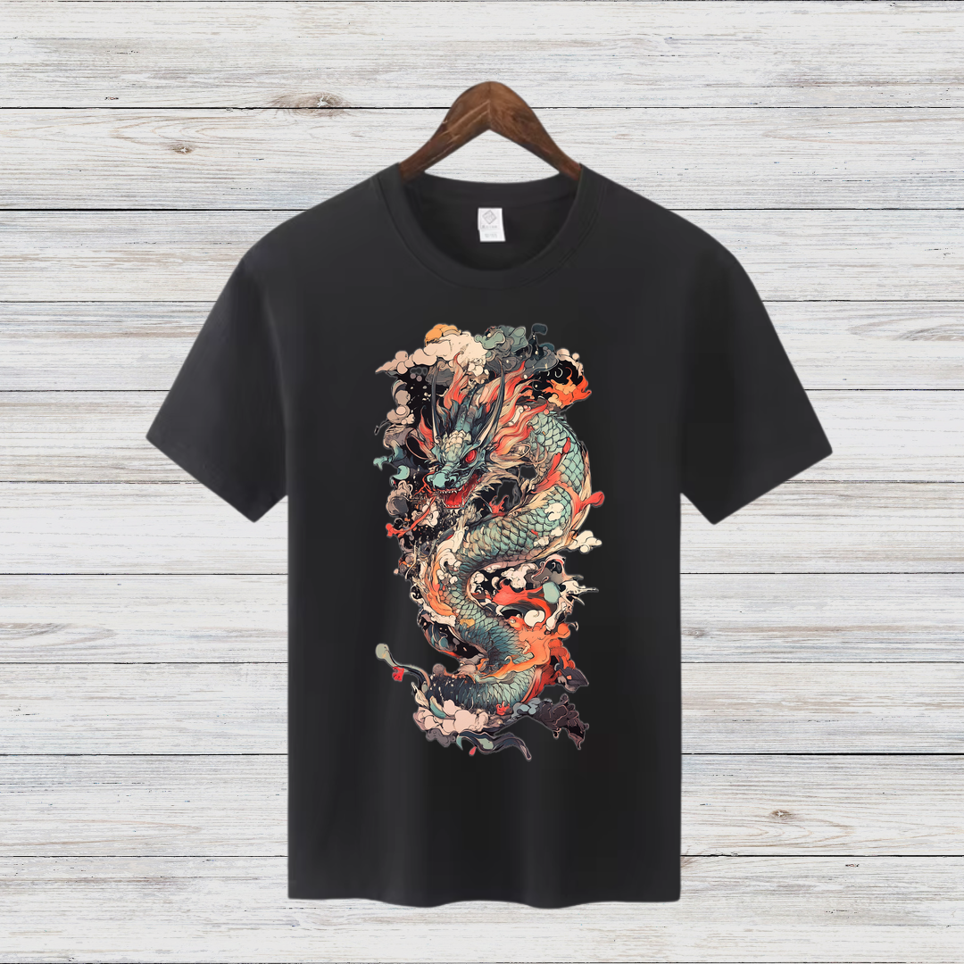 Mystischer Drache | Asiatisches Drachen T-Shirt | Kunstvolles Fantasy Shirt | Stilvolles Geschenk für Drachenfans
