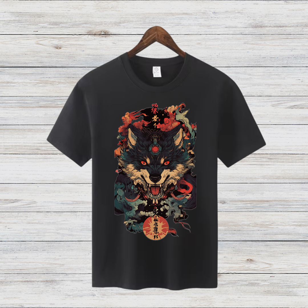 Mystischer Wolf | Japanisches Kunst T-Shirt | Winter Streetwear | Cooles Anime Design für Männer