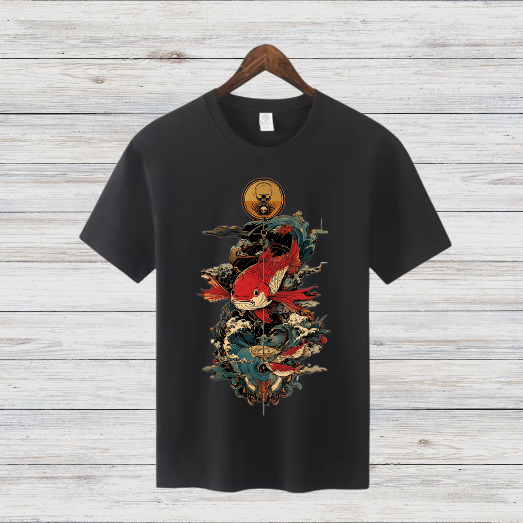 Mystischer Koi | Japanisches Kunst T-Shirt | Elegantes Winter-Shirt | Asiatisches Design für Stilbewusste
