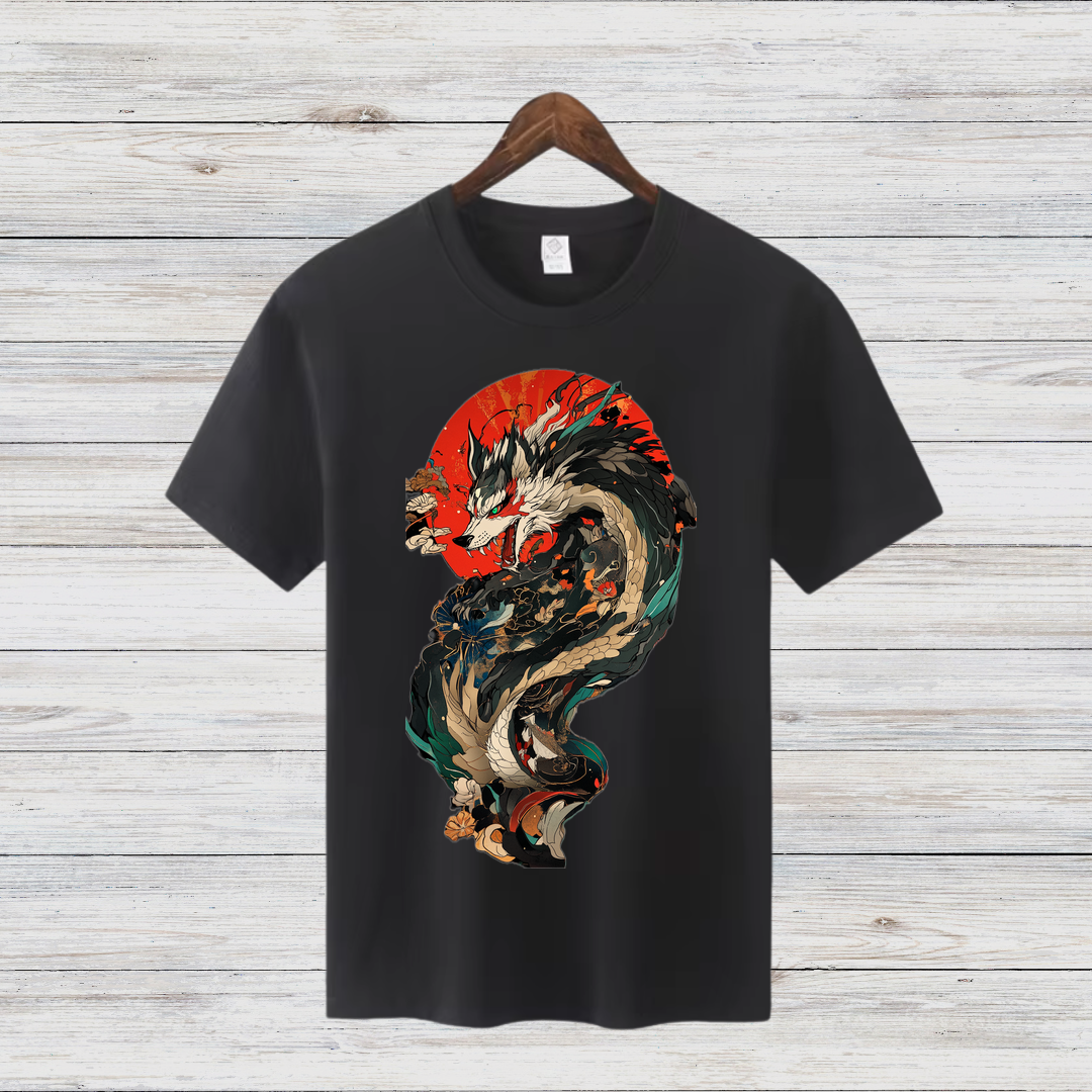Mystischer Wolf | Fantasy T-Shirt | Japanisches Kunstdesign | Edles Statement Shirt für Wintertage