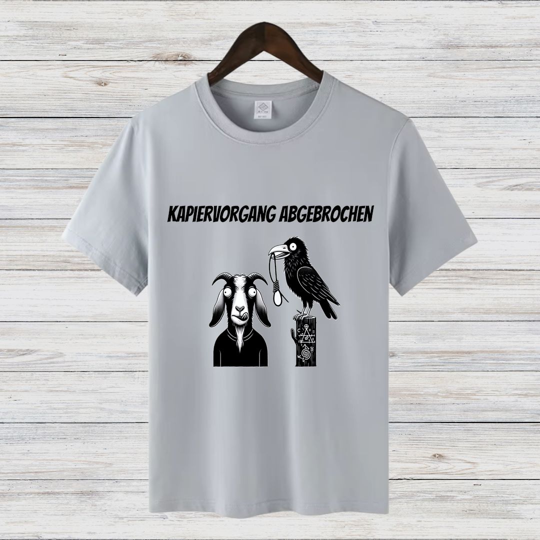 Kapier-Vorgang Abgebrochen | Lustiges Statement-Shirt | Kreatives Design mit Ziege & Rabe | Humorvolles Shirt für kalte Wintertage