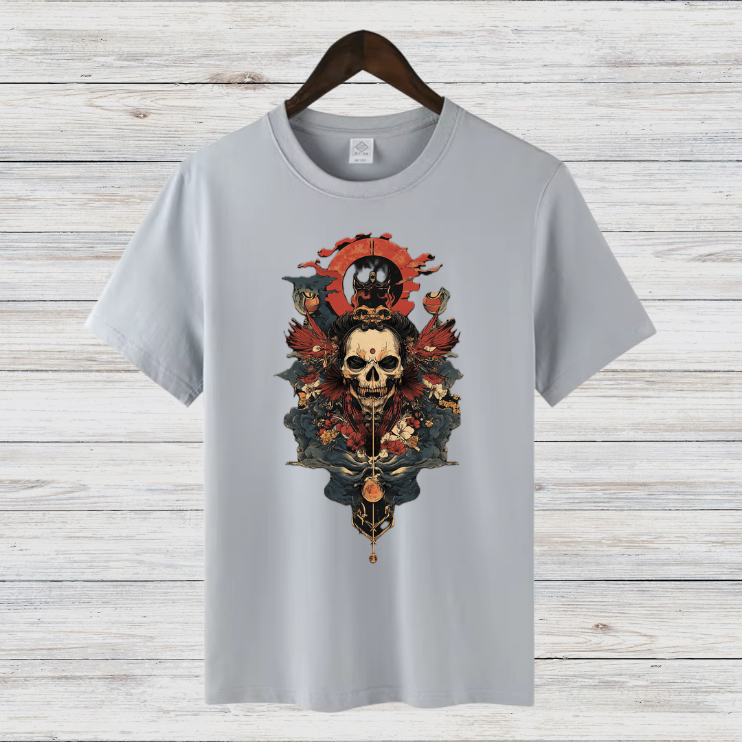Samurai Totenkopf Shirt | Mystisches Krieger-Design | Cooles Gothic T-Shirt | Statement Shirt für Fans von japanischer Kunst