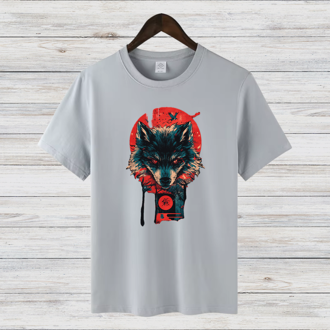 Mystischer Wolf | Japanisches Kunst T-Shirt | Stilvolles Wintershirt | Spirituelles Geschenk für Wolfsliebhaber