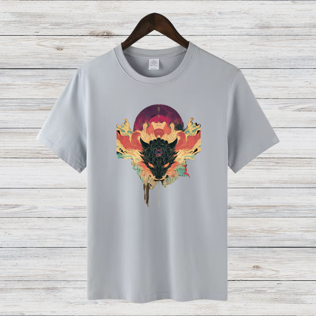 Mystischer Wolf | Künstlerisches T-Shirt | Spirituelles Design | Stilvolles Baumwollshirt für Wintertage