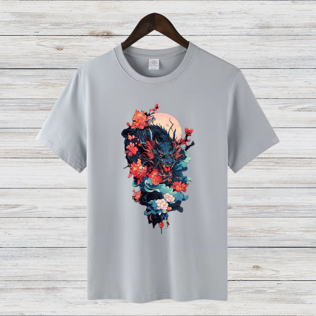 Mystischer Drache | Japanisches Kunst T-Shirt | Asiatisches Drachenmotiv | Stilvolles Baumwollshirt für den Winter