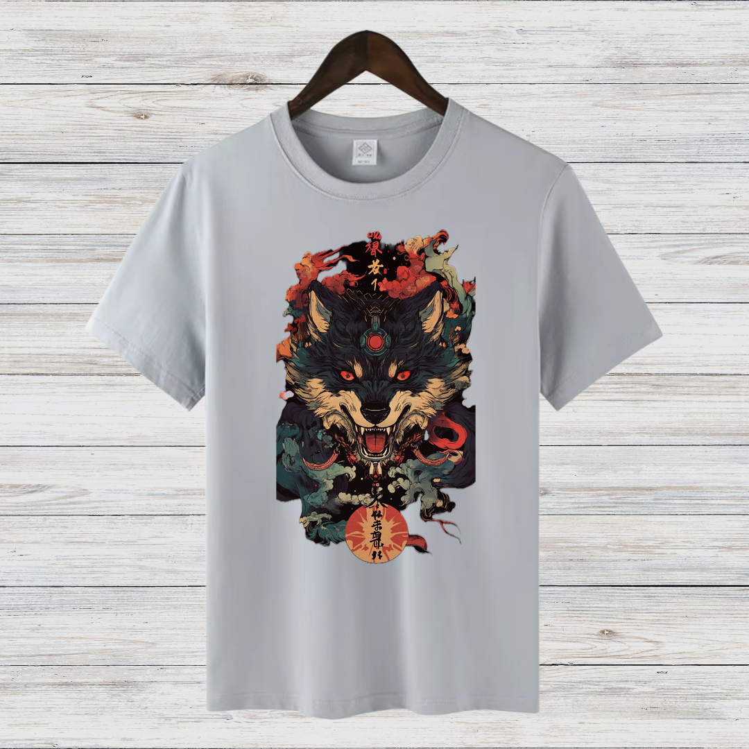 Mystischer Wolf | Japanisches Kunst T-Shirt | Winter Streetwear | Cooles Anime Design für Männer