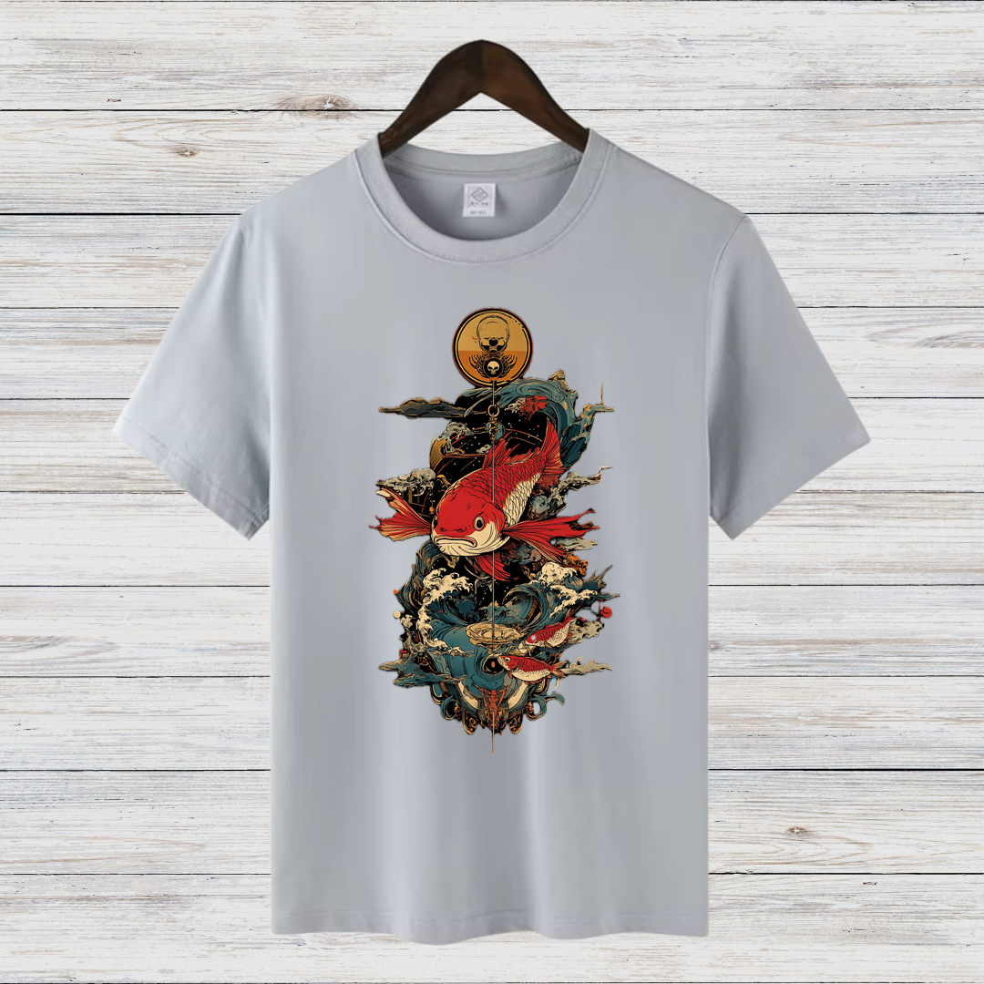 Mystischer Koi | Japanisches Kunst T-Shirt | Elegantes Winter-Shirt | Asiatisches Design für Stilbewusste
