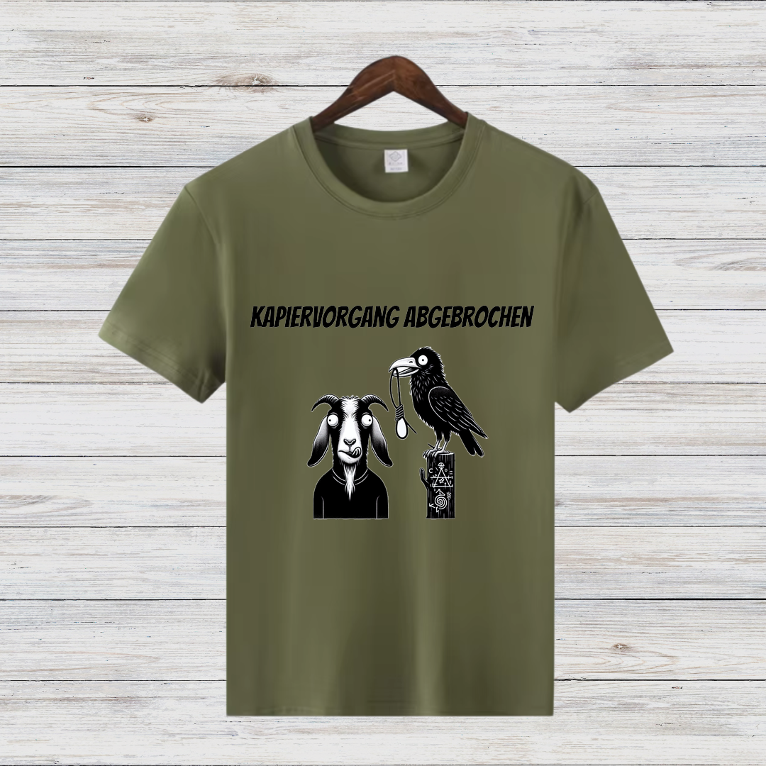 Kapier-Vorgang Abgebrochen | Lustiges Statement-Shirt | Kreatives Design mit Ziege & Rabe | Humorvolles Shirt für kalte Wintertage