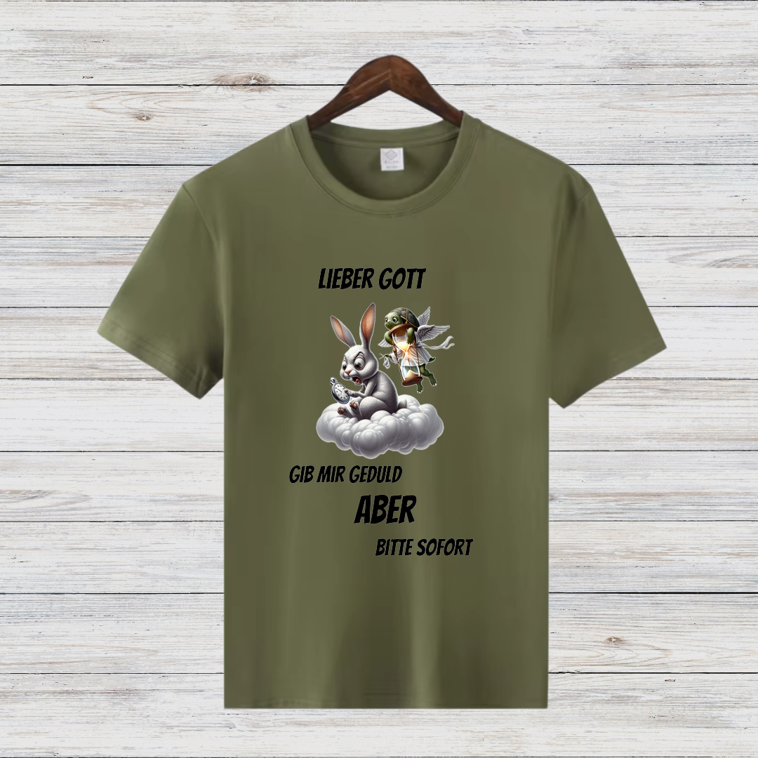 Lieber Gott Geduld Shirt | Lustiges Motiv T-Shirt | Humorvolles Design für den Winter | Statement Shirt für Frauen