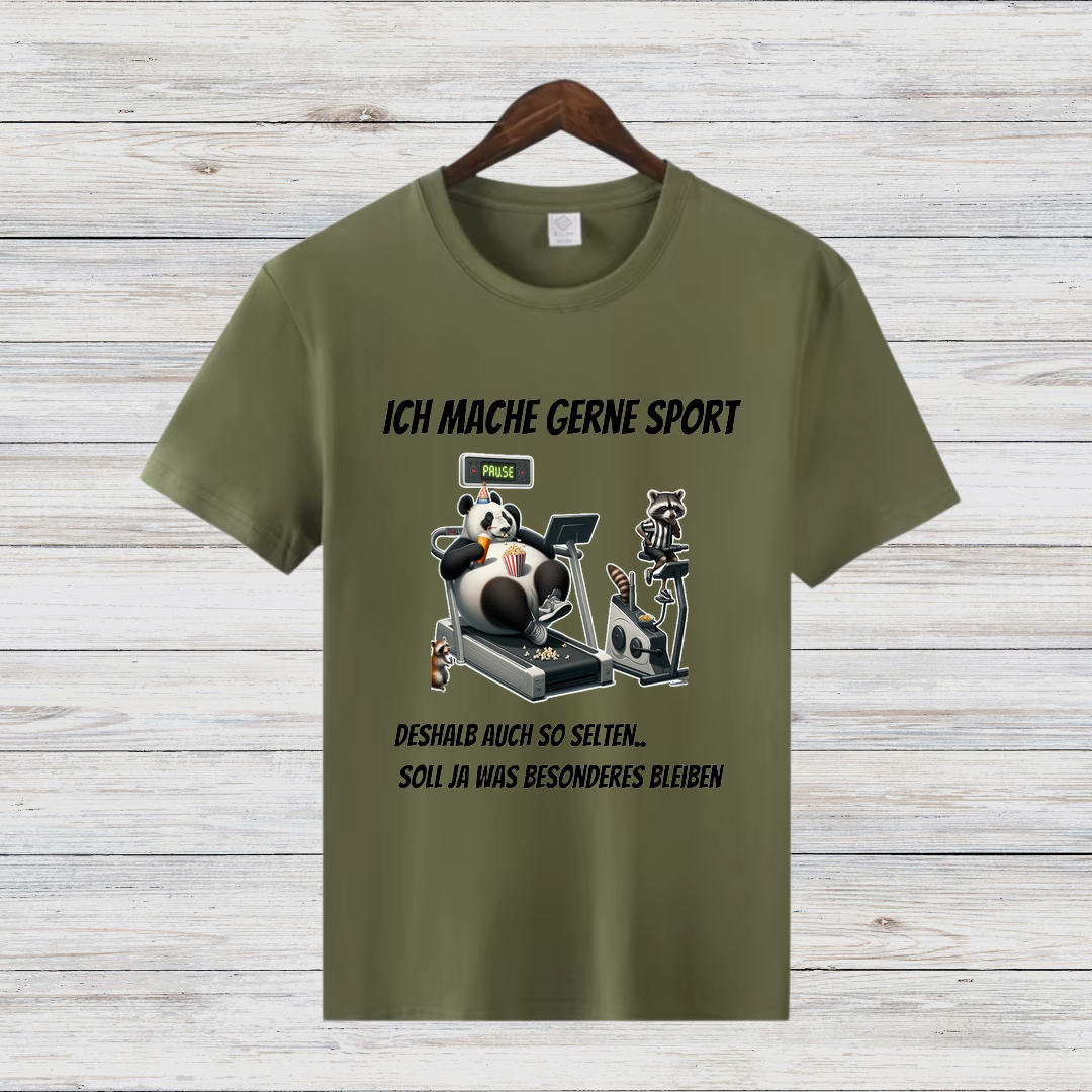 Ich mache gerne Sport | Lustiges Panda Shirt | Humorvolles Motiv für Sportmuffel | Statement-Shirt für Damen