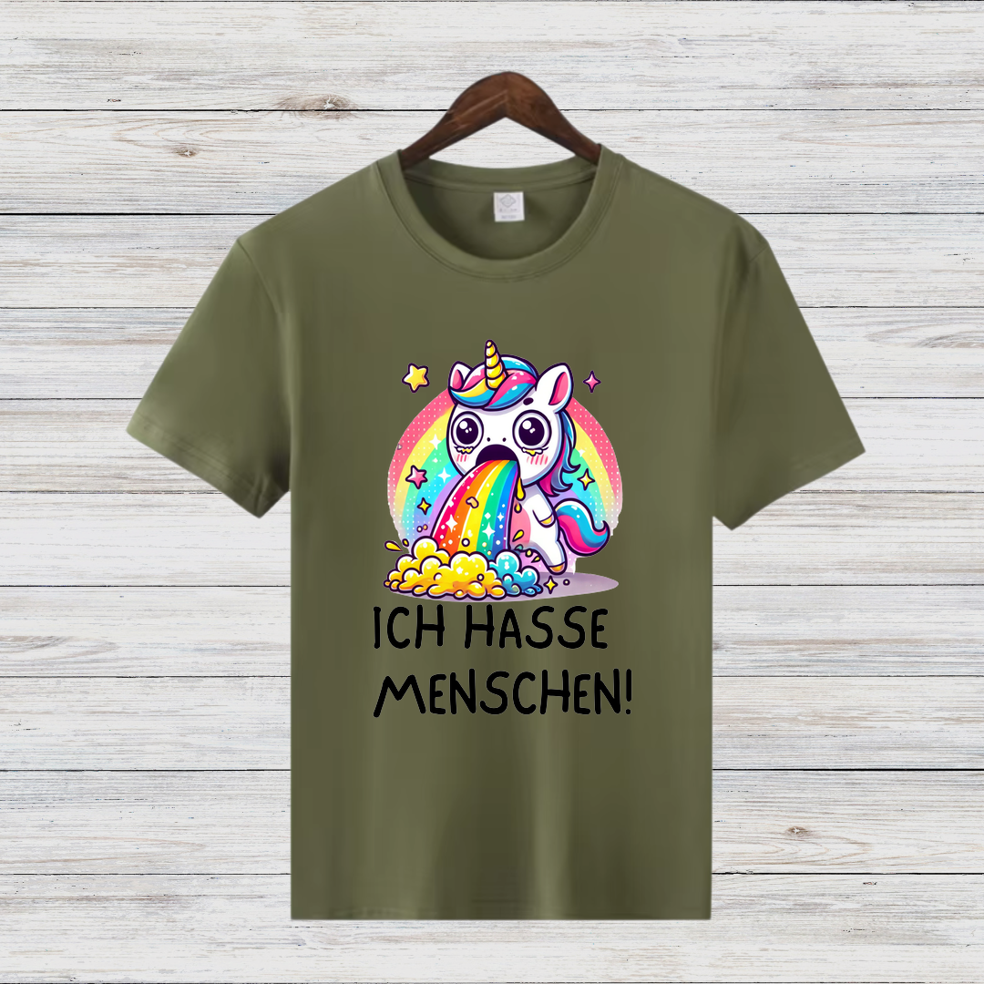 Lustiges Einhorn Shirt | Sarkastisches Anti-Menschen Design | Regenbogen-Kotzendes Einhorn | Statement Shirt für Individualisten