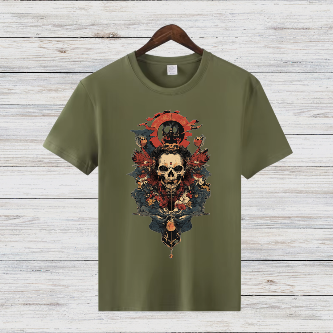 Samurai Totenkopf Shirt | Mystisches Krieger-Design | Cooles Gothic T-Shirt | Statement Shirt für Fans von japanischer Kunst