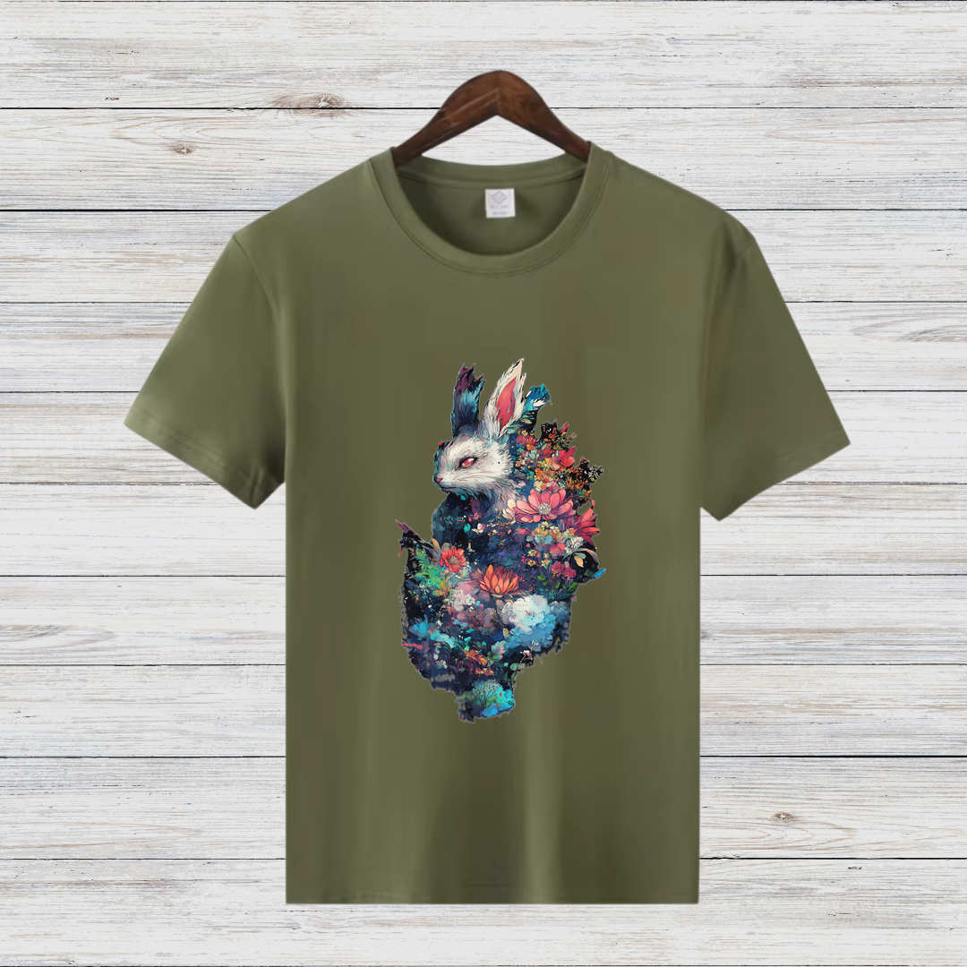 Magischer Winterhase | Künstlerisches T-Shirt | Mystisches Tierdesign | Baumwollshirt für kalte Tage