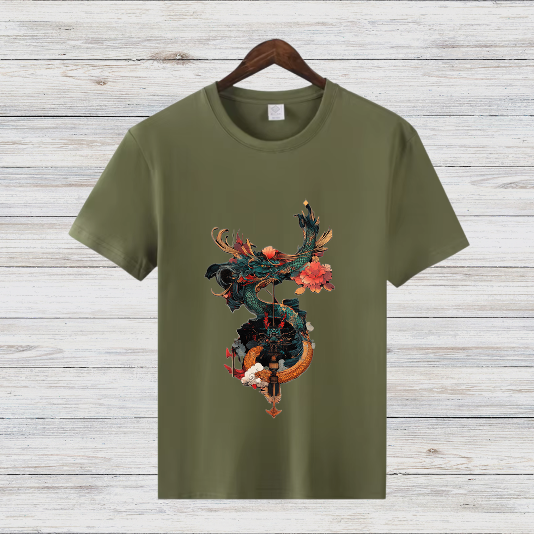 Mystischer Drache | Asiatisches Kunst T-Shirt | Japanischer Stil | Elegantes Baumwollshirt für die kalte Jahreszeit