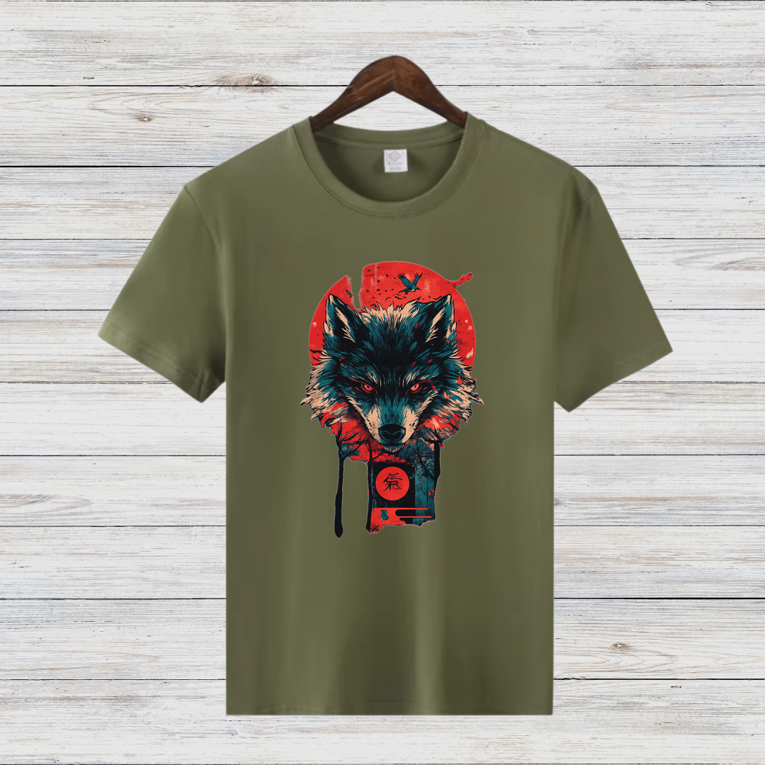 Mystischer Wolf | Japanisches Kunst T-Shirt | Stilvolles Wintershirt | Spirituelles Geschenk für Wolfsliebhaber