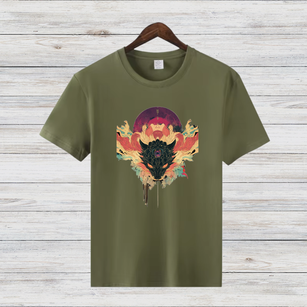 Mystischer Wolf | Künstlerisches T-Shirt | Spirituelles Design | Stilvolles Baumwollshirt für Wintertage