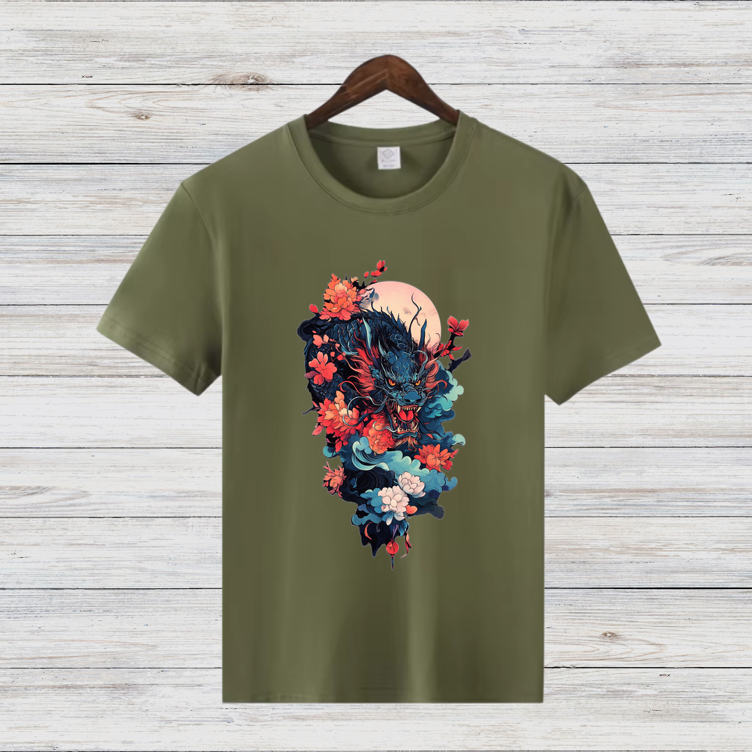 Mystischer Drache | Japanisches Kunst T-Shirt | Asiatisches Drachenmotiv | Stilvolles Baumwollshirt für den Winter