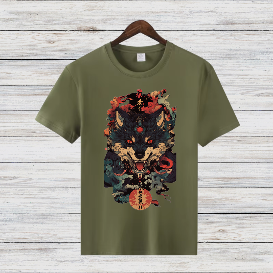Mystischer Wolf | Japanisches Kunst T-Shirt | Winter Streetwear | Cooles Anime Design für Männer