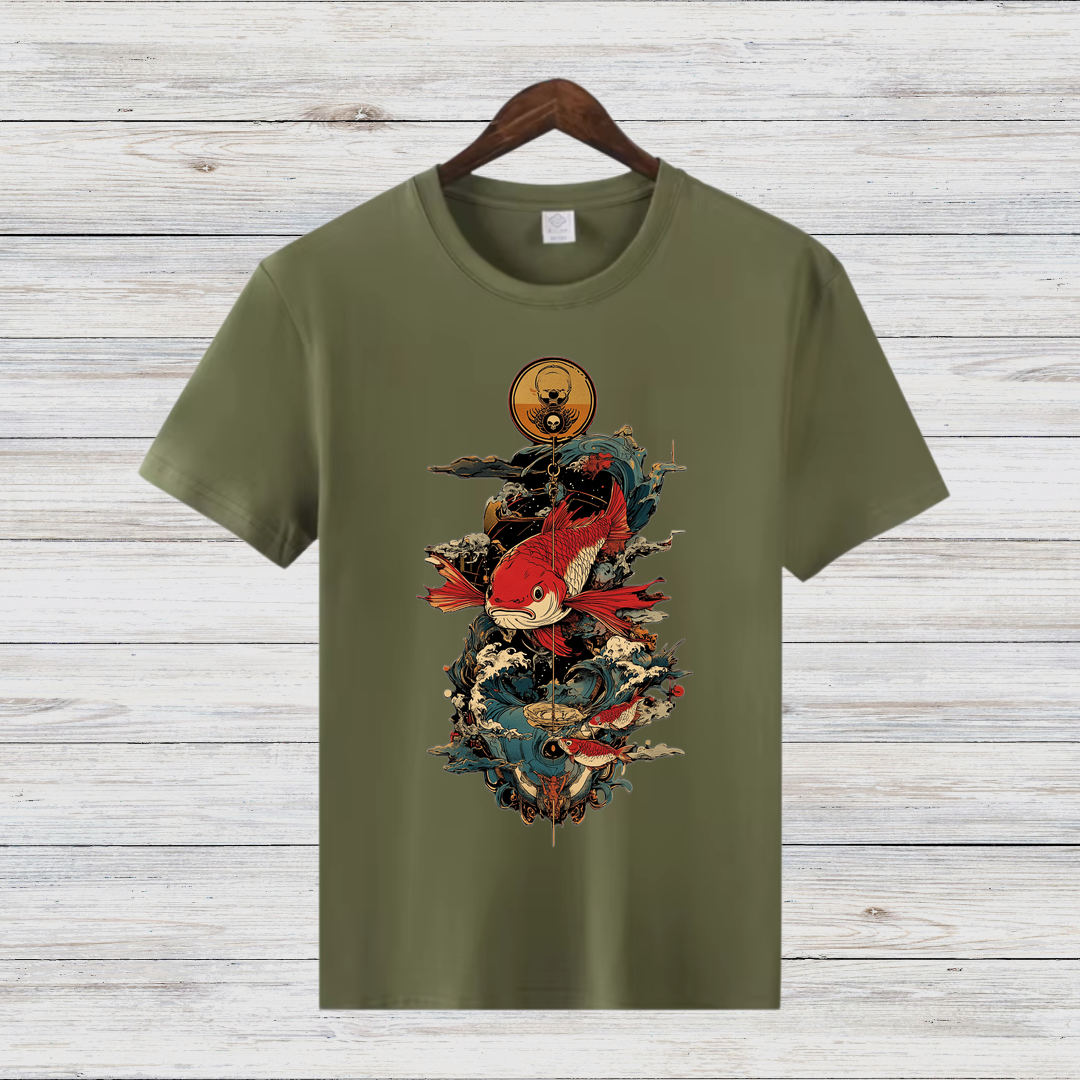 Mystischer Koi | Japanisches Kunst T-Shirt | Elegantes Winter-Shirt | Asiatisches Design für Stilbewusste